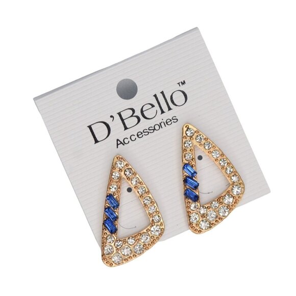 DBello Accessories Pierced Earrings Gold Tone CZ Blue Rhinestone Triangular - Picture 2 of 4